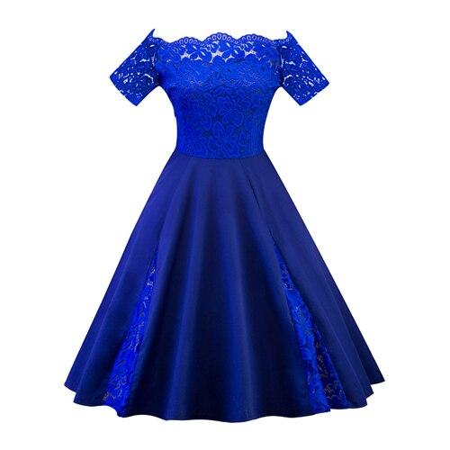 Vintage Klänning Plus Size Broderi Blå