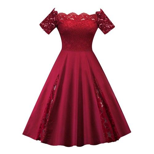 Vintage Klänning Plus Size Burgundy Broderi