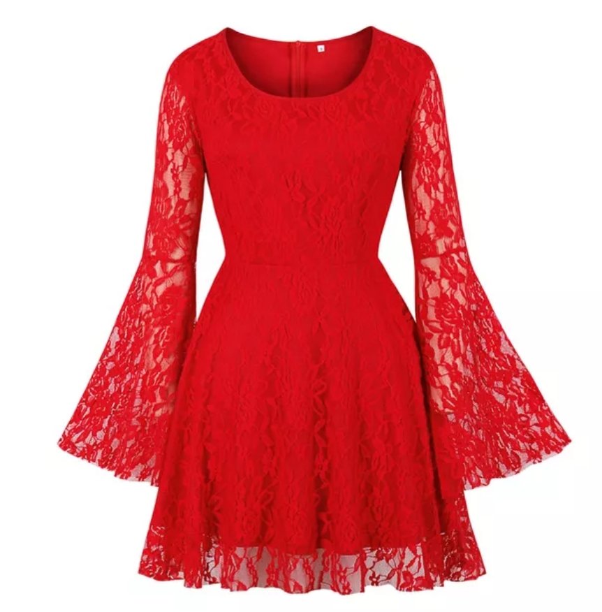 Vintage Plus Size Röd Broderiklänning