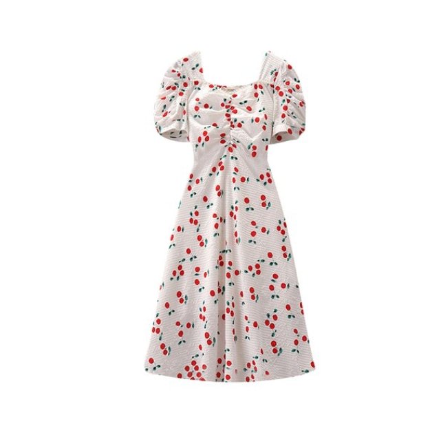 Vintage Plus Size Cherry Klänning Vit