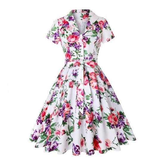 Vintage Plus Size White Flower Klänning