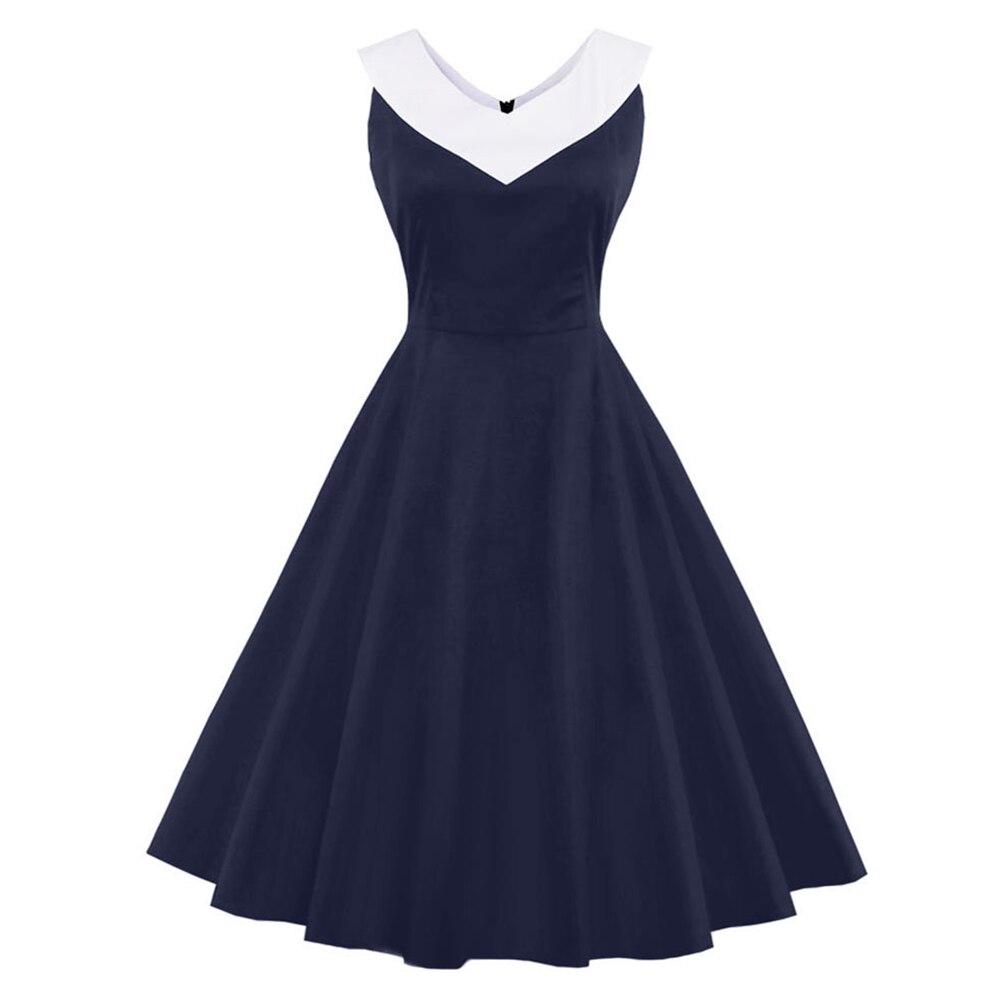 Plus Size Vintage Klänning Chic Krage Marinblå