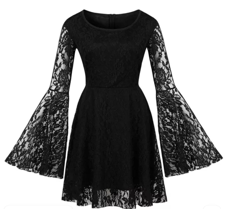 Svart Spets Plus Size Vintage Klänning