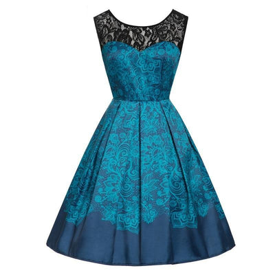 Vintage Plus Size Lace Rockabilly Klänning Blå