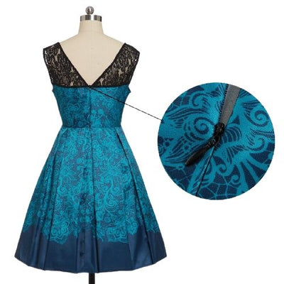 Vintage Plus Size Lace Rockabilly Klänning Blå