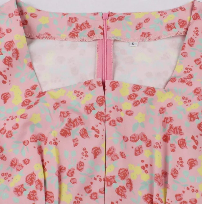 Vintage Plus Size High Waist Klänning Rosa