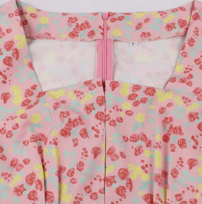Vintage Plus Size High Waist Klänning Rosa