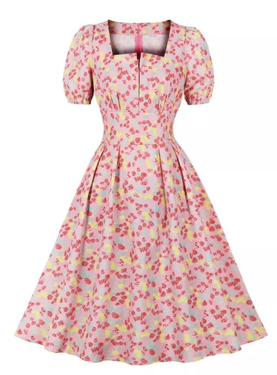 Vintage Plus Size High Waist Klänning Rosa