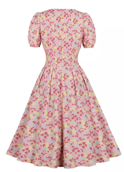 Vintage Plus Size High Waist Klänning Rosa