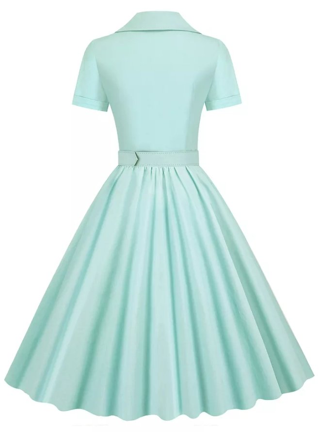 Vintage Plus Size Hög Midja Turkos Klänning