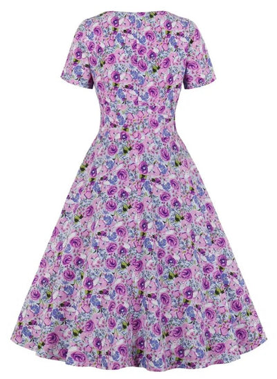 Vintage Plus Size High Waist Klänning Lila