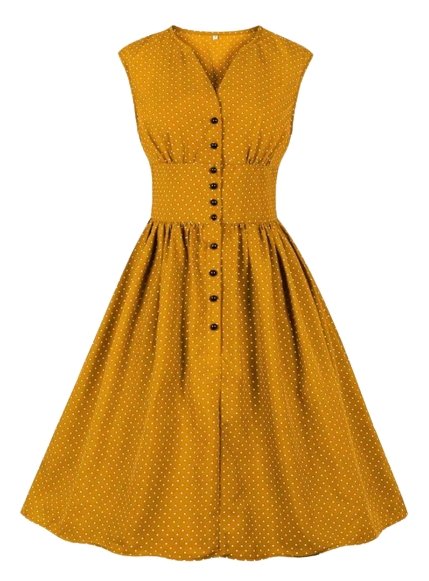 Gul Plus Size Vintage Klänning