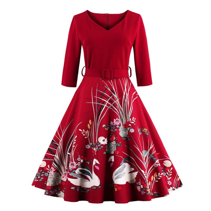 Vintage Plus Size Långärmad Röd Klänning