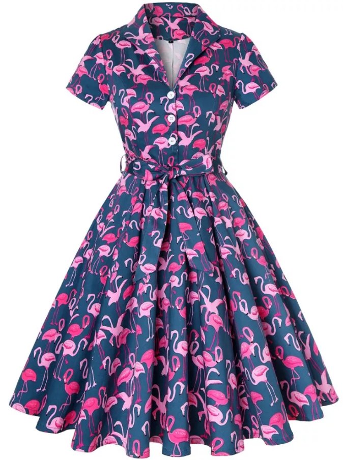 Vintage Plus Size Navy Birds Klänning