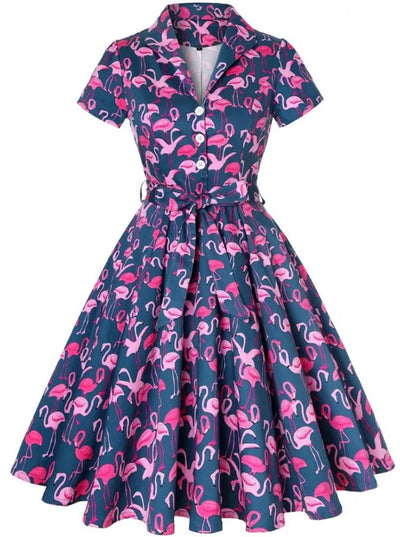 Vintage Plus Size Navy Birds Klänning