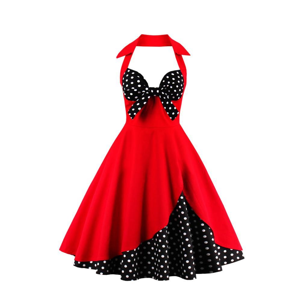 Plus Size Vintage Klänning Svart Röda Polka Dots