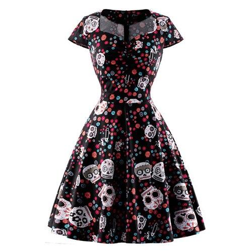 Vintage Plus Size Black Skull Dress