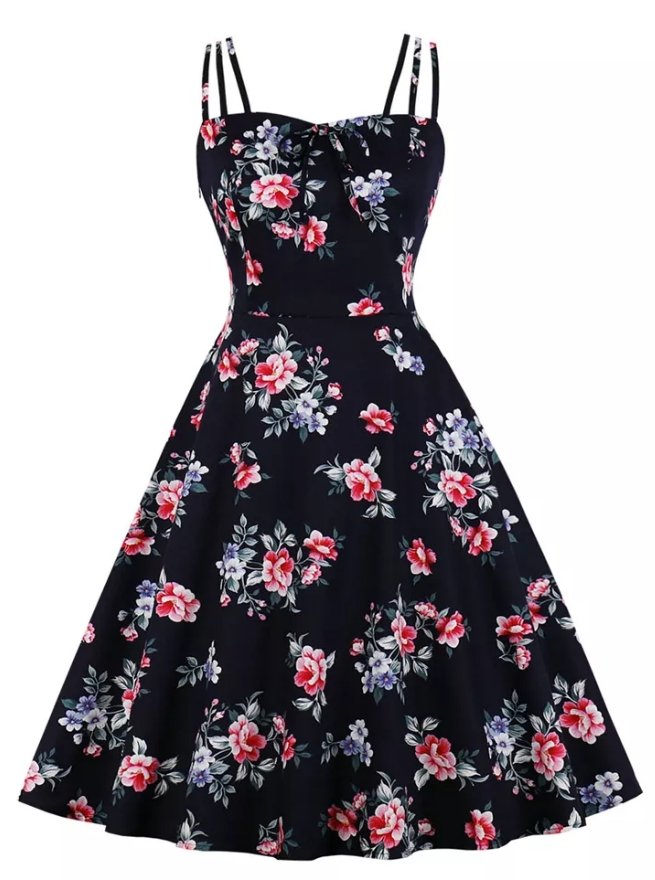 Vintage Plus Size Svart Naturklänning
