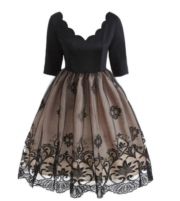 Svarta Paljetter Plus Size Vintage Klänning
