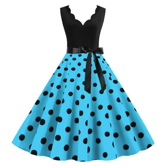 Blå Plus Size Vintage Klänning