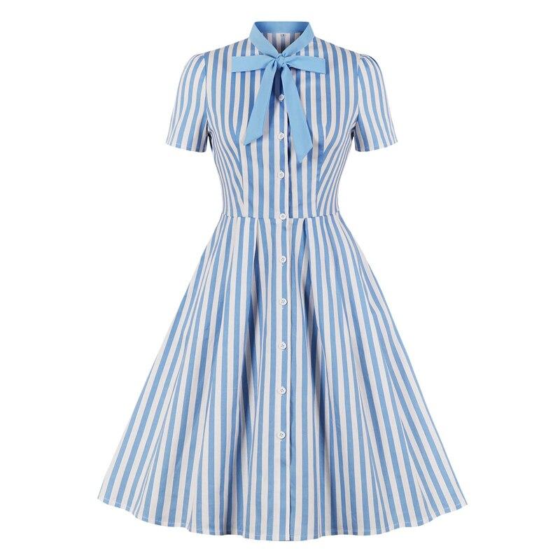 Vintage Plus Size Randig Blå Klänning
