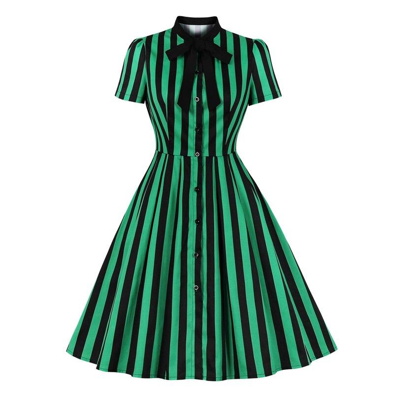 Vintage Plus Size Randig Klänning Grön