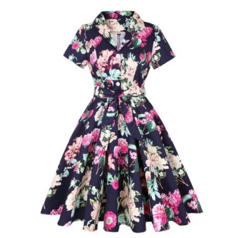 Vintage Plus Size Rockabilly Flowers Klänning