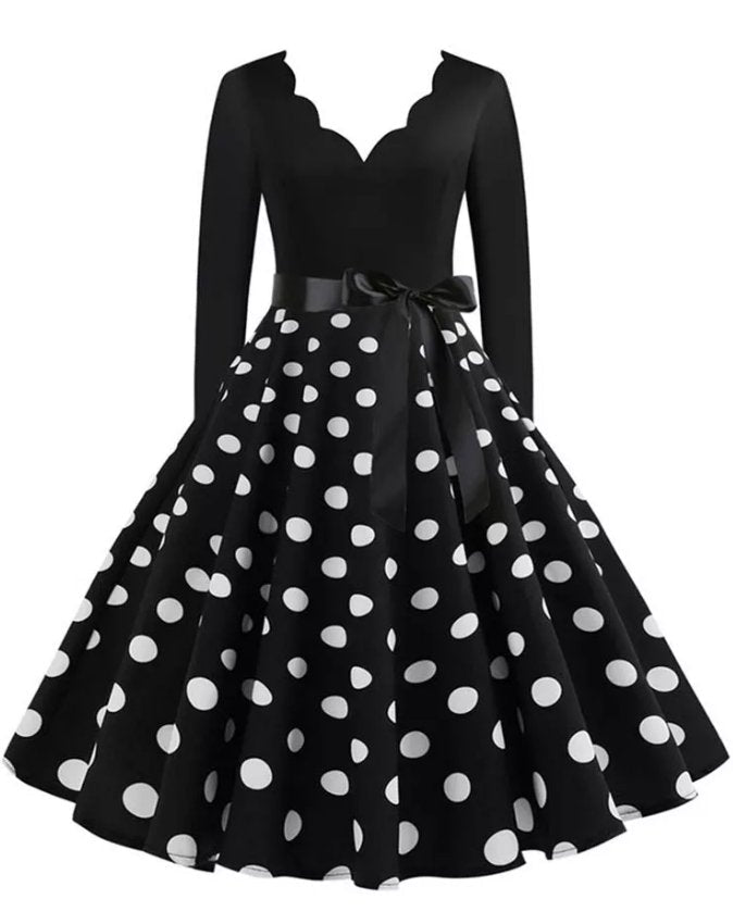 Vintage Plus Size Rockabilly Dress Black Polka Dots