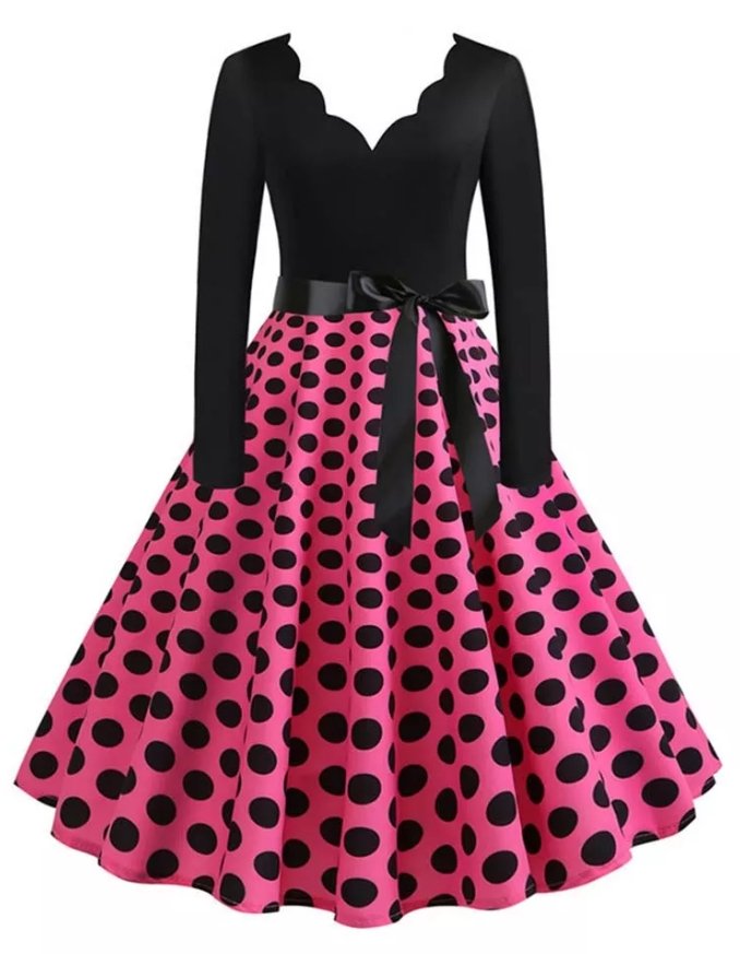 Vintage Plus Size Rockabilly Polka Dot Klänning Rosa