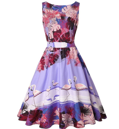 Vintage Plus Size Pink Birds Klänning