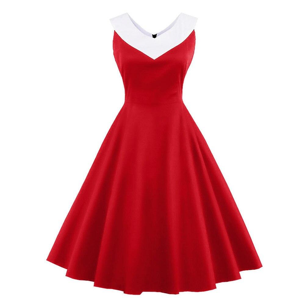 Vintage Plus Size Röd Klänning Chic Krage Röd