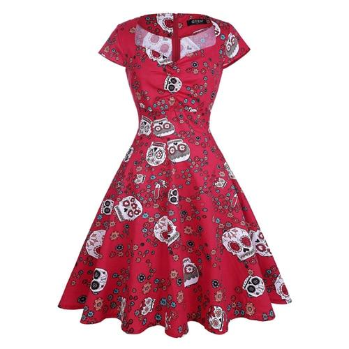 Vintage Plus Size Röd Skull Klänning