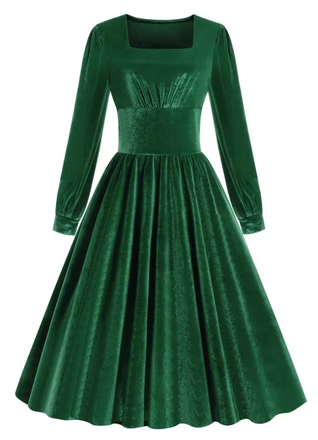 Vintage Plus Size Grön Satin Klänning