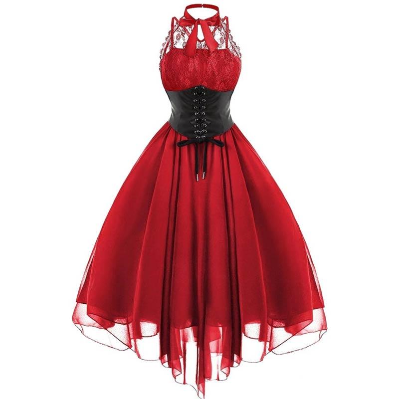 Vintage Plus Size Steampunk Röd Klänning