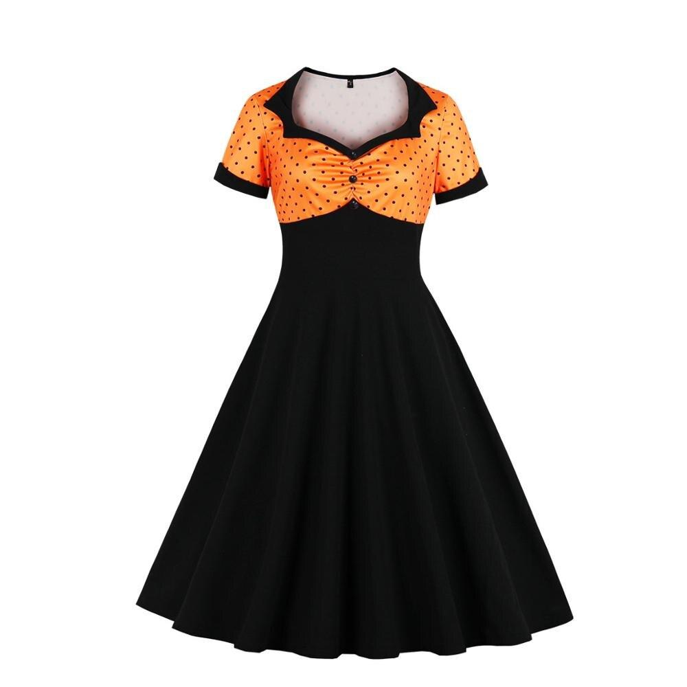 Vintage Plus Size Swing Dress Orange Svart