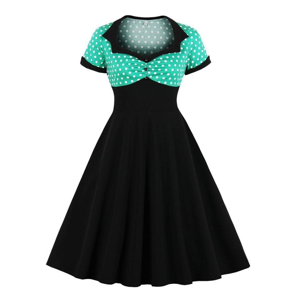 Vintage Plus Size Swing Dress Grön Svart