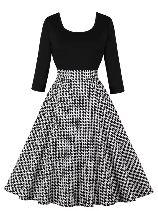 Vintage Grå Rutig Klänning