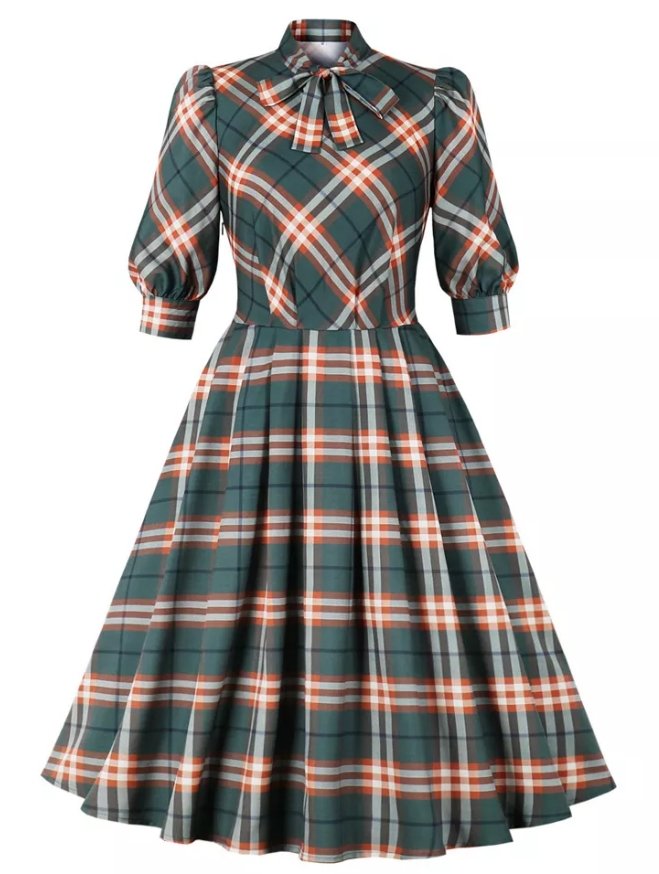 Vintage Vinter Rutig Klänning