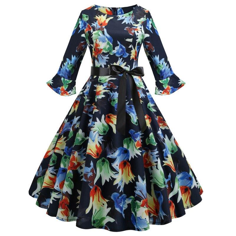 Vintage Winter Navy Flowers Klänning
