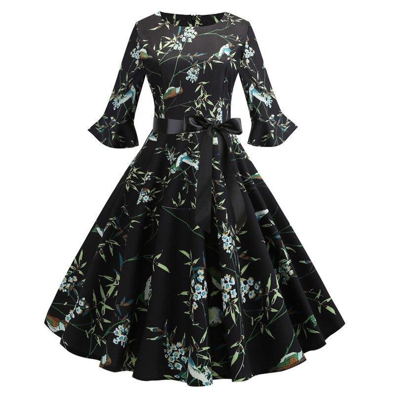 Vintage Svart Vinterblommor Klänning