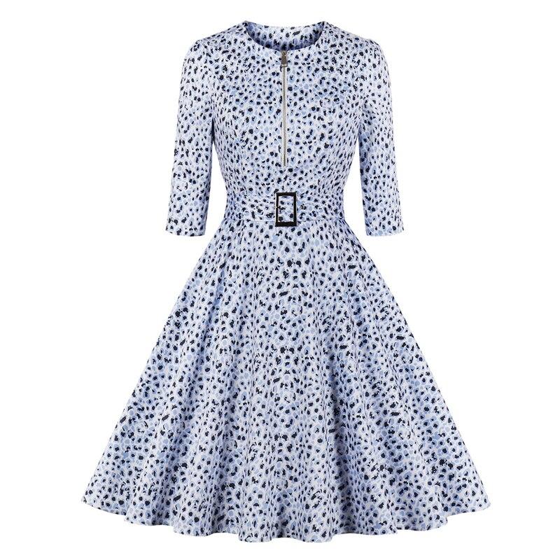 Vintage Blå Leopardklänning