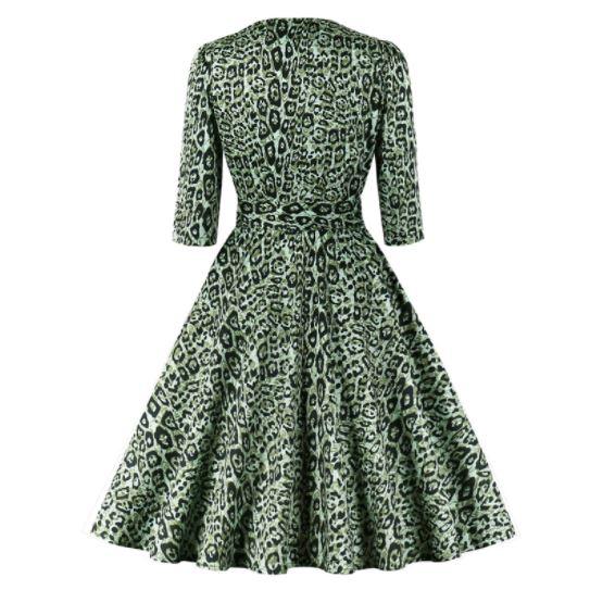 Vintage Grön Leopardklänning