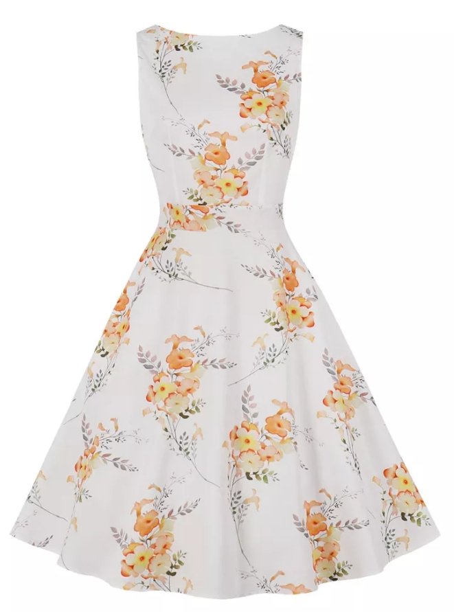 Vintage Lång Vit 50-Talsklänning