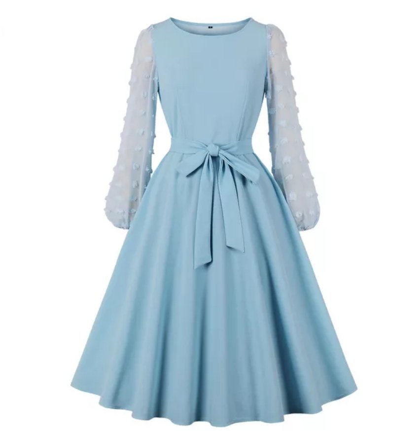 Vintage Lång Boho Klänning Blå