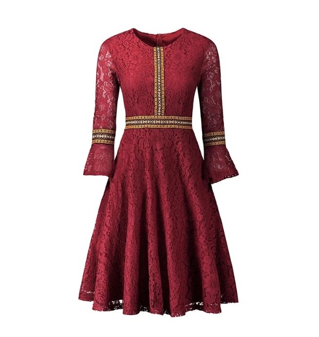 Vintage Lång Boho Röd Klänning