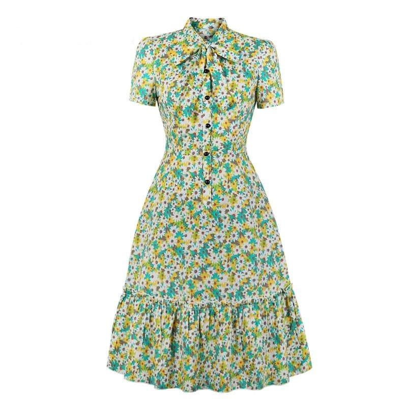 Vintage Grön Kortärmad Klänning