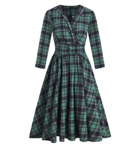 Grön Långärmad Vintageklänning