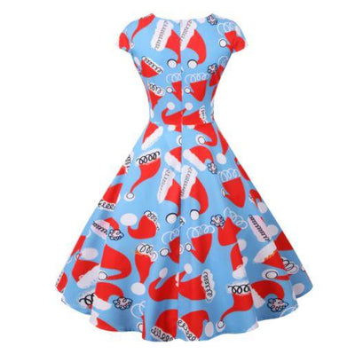 Vintage Christmas Plus Size Blå Klänning