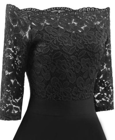 Vintage Black Boat Neck Dress