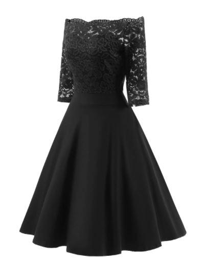 Vintage Black Boat Neck Dress